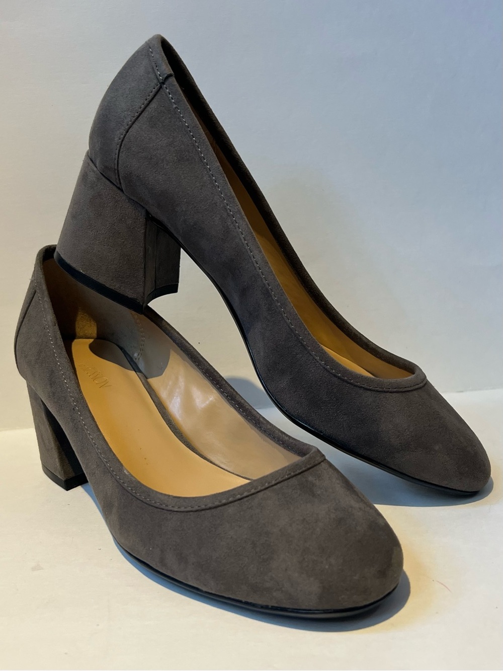 Expressions Gray Faux Suede Block Heel Pumps